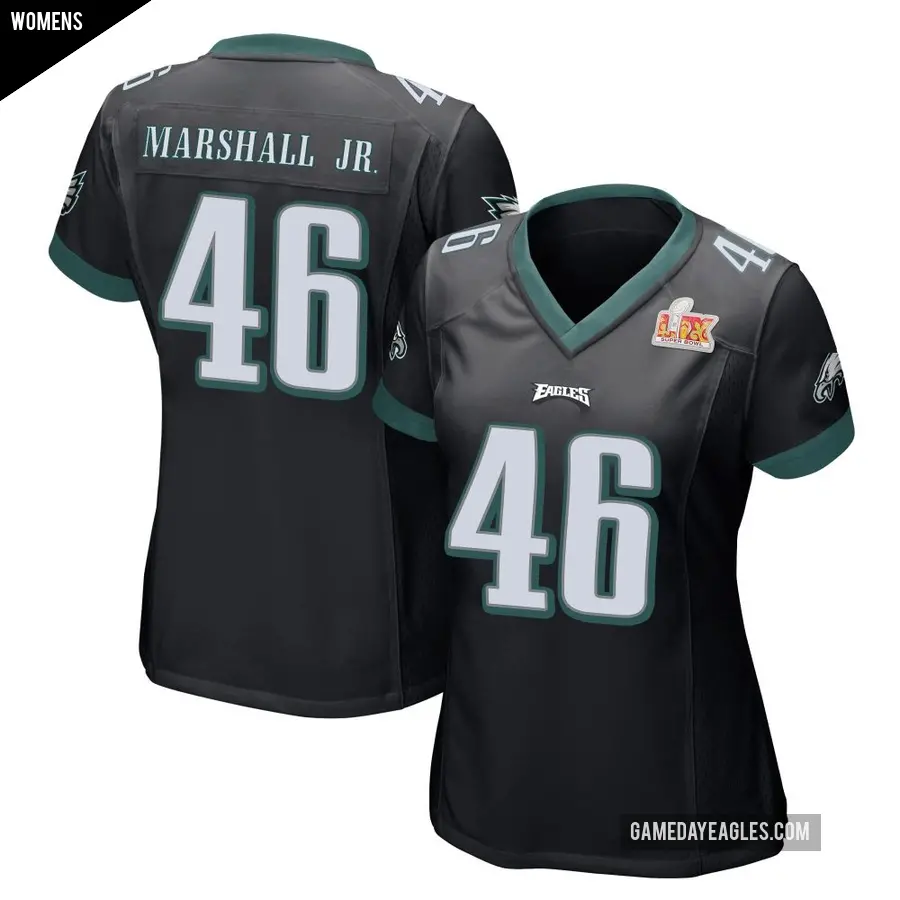 Women's Philadelphia Eagles ＃46 Terrace Marshall Jr. Black Game Alternate Super Bowl LIX Jersey