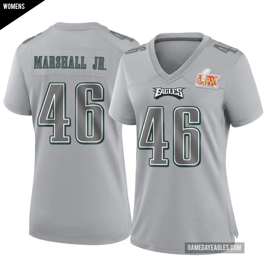 Women's Philadelphia Eagles ＃46 Terrace Marshall Jr. Gray Game Atmosphere Fashion Super Bowl LIX Jersey