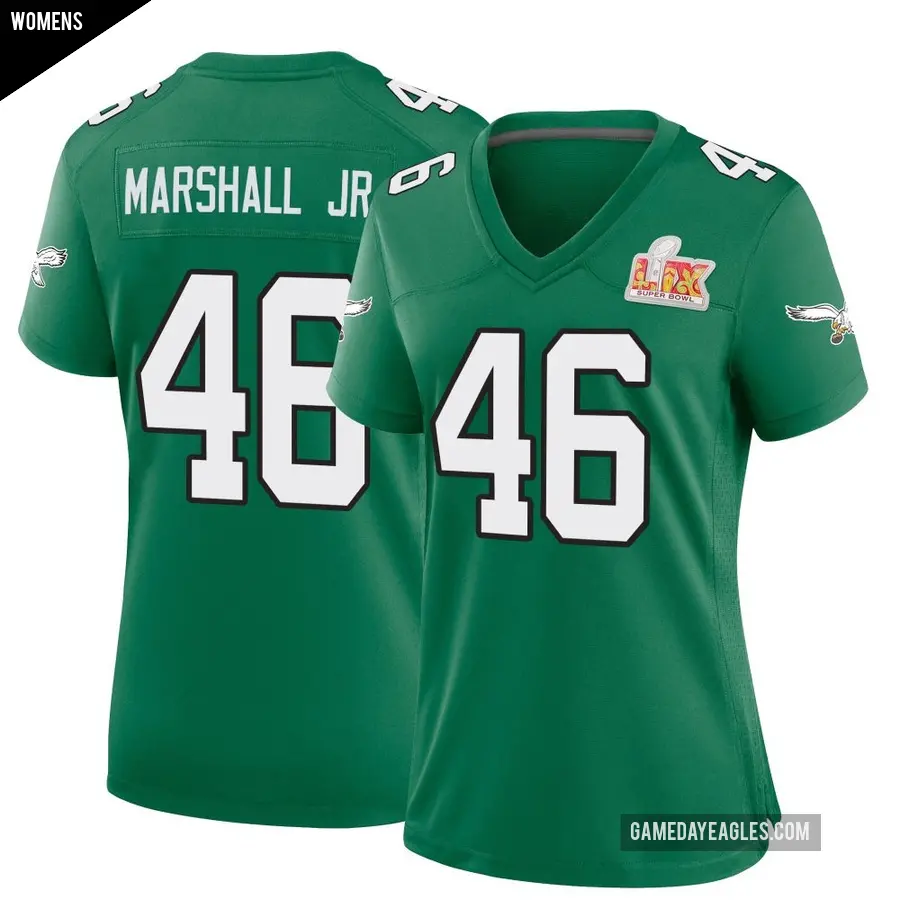Women's Philadelphia Eagles ＃46 Terrace Marshall Jr. Green Game Kelly Alternate Super Bowl LIX Jersey
