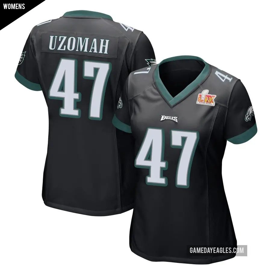 Women's Philadelphia Eagles ＃47 C.J. Uzomah Black Game Alternate Super Bowl LIX Jersey