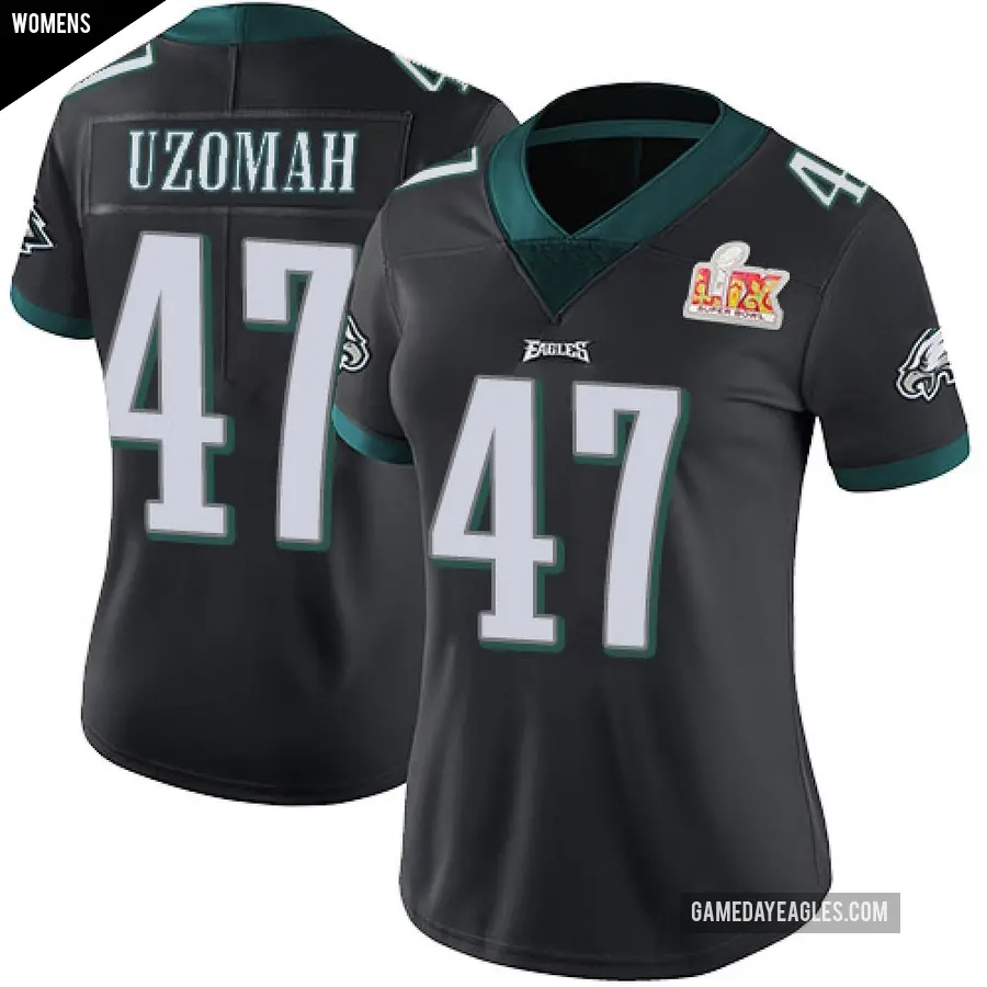 Women's Philadelphia Eagles ＃47 C.J. Uzomah Black Limited Alternate Vapor Untouchable Super Bowl LIX Jersey