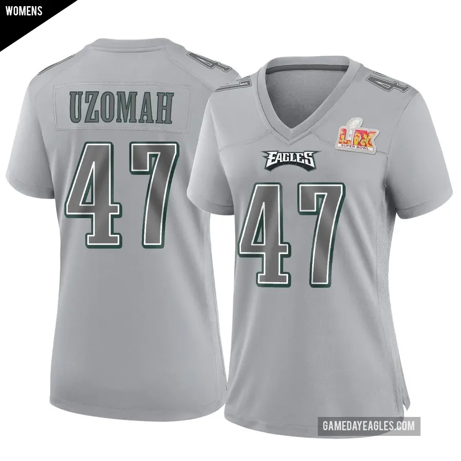 Women's Philadelphia Eagles ＃47 C.J. Uzomah Gray Game Atmosphere Fashion Super Bowl LIX Jersey