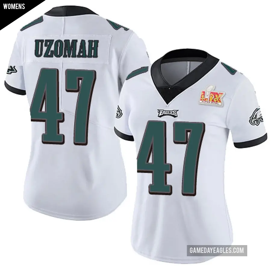 Women's Philadelphia Eagles ＃47 C.J. Uzomah White Limited Vapor Untouchable Super Bowl LIX Jersey