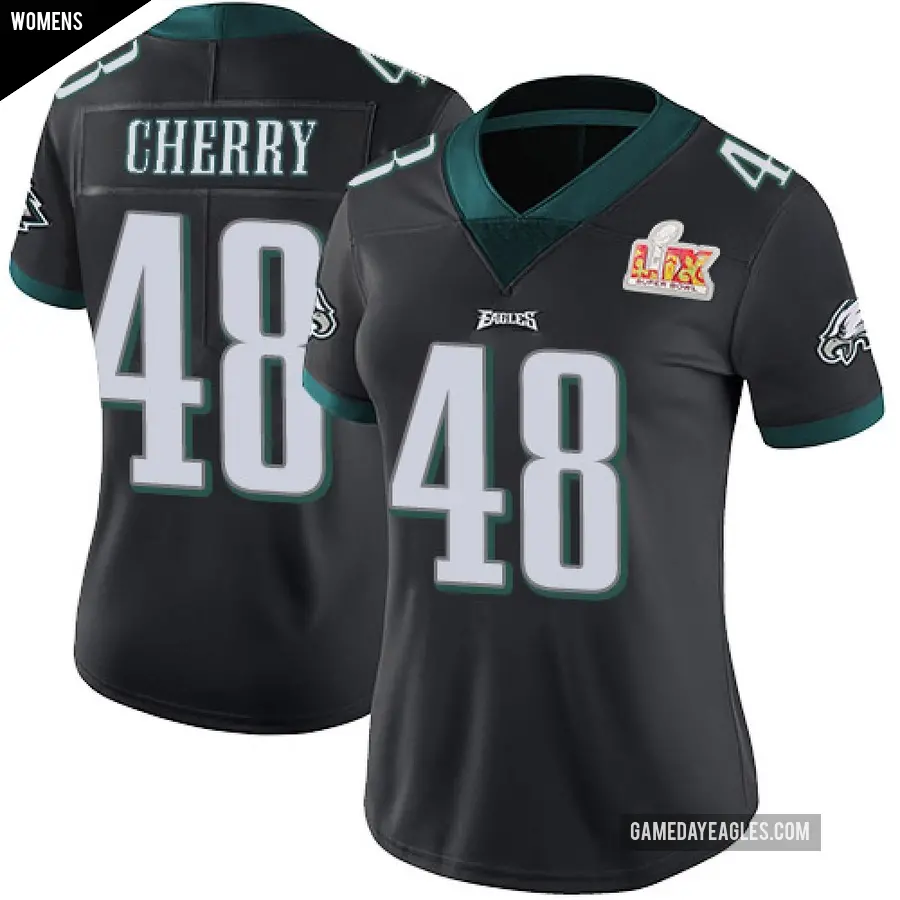 Women's Philadelphia Eagles ＃48 Don Cherry Black Limited Alternate Vapor Untouchable Super Bowl LIX Jersey