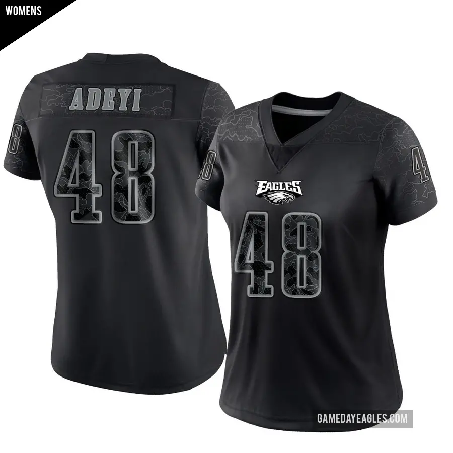 Women's Philadelphia Eagles ＃48 Ife Adeyi Black Limited Reflective Jersey