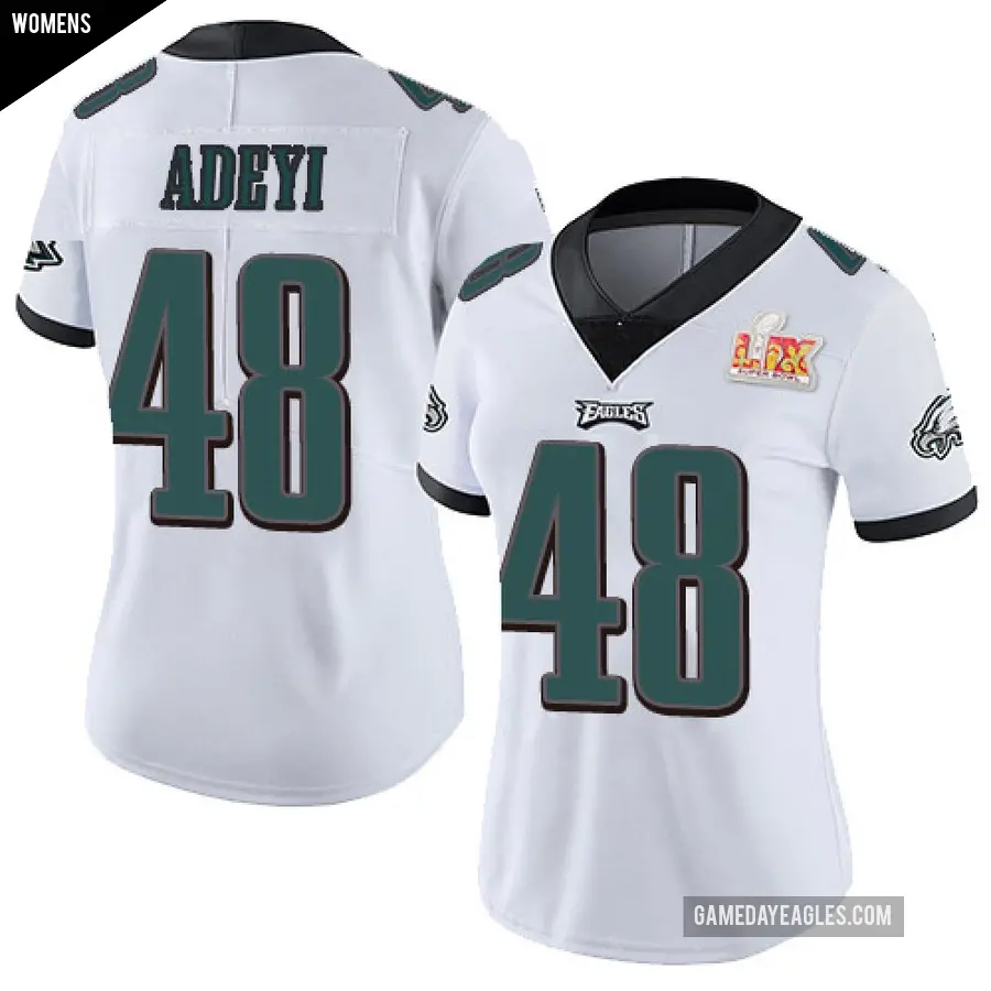 Women's Philadelphia Eagles ＃48 Ife Adeyi White Limited Vapor Untouchable Super Bowl LIX Jersey