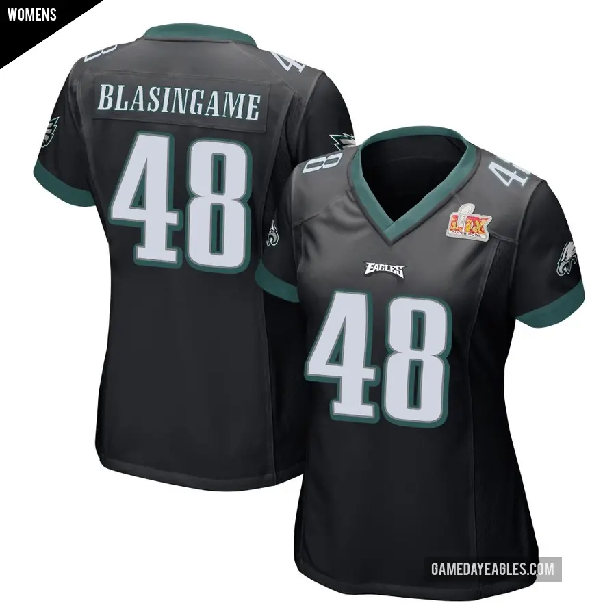 Women's Philadelphia Eagles ＃48 Khari Blasingame Black Game Alternate Super Bowl LIX Jersey