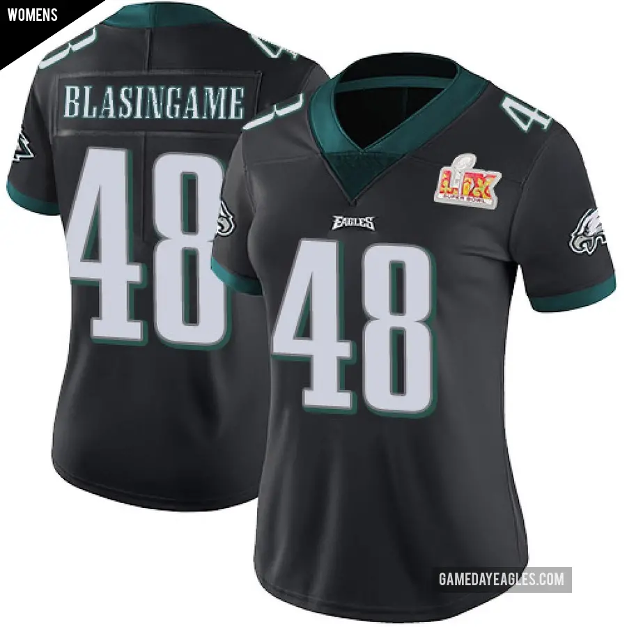 Women's Philadelphia Eagles ＃48 Khari Blasingame Black Limited Alternate Vapor Untouchable Super Bowl LIX Jersey