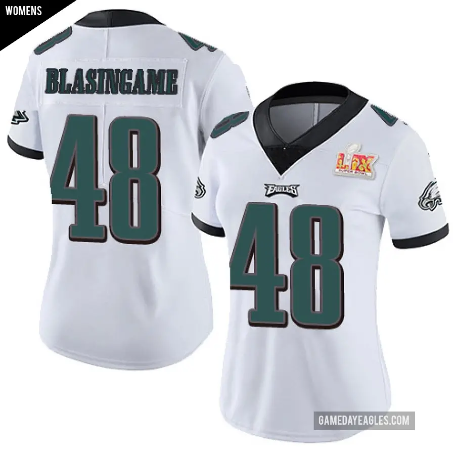 Women's Philadelphia Eagles ＃48 Khari Blasingame White Limited Vapor Untouchable Super Bowl LIX Jersey