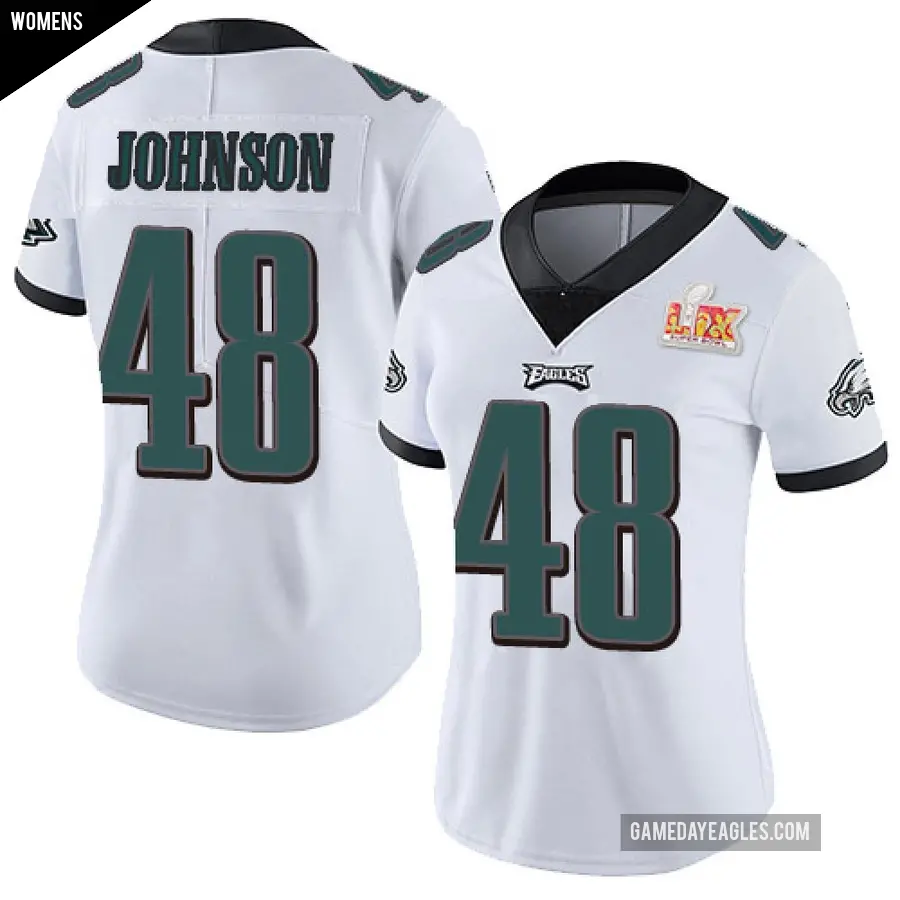 Women's Philadelphia Eagles ＃48 Patrick Johnson White Limited Vapor Untouchable Super Bowl LIX Jersey