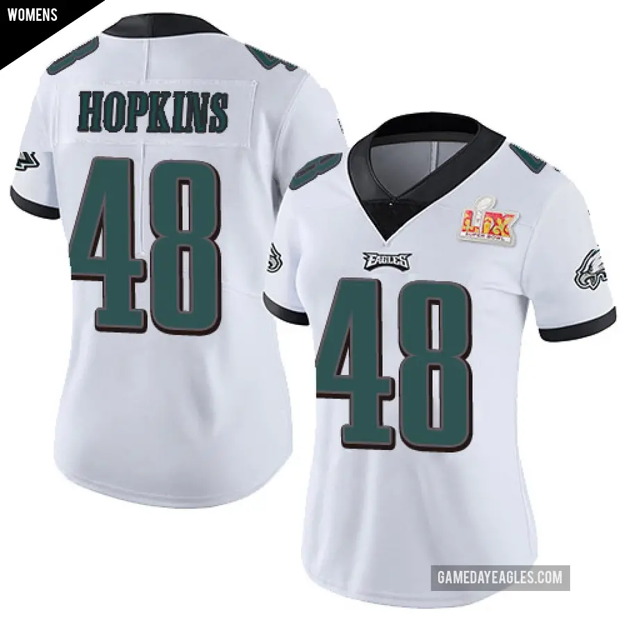 Women's Philadelphia Eagles ＃48 Wes Hopkins White Limited Vapor Untouchable Super Bowl LIX Jersey