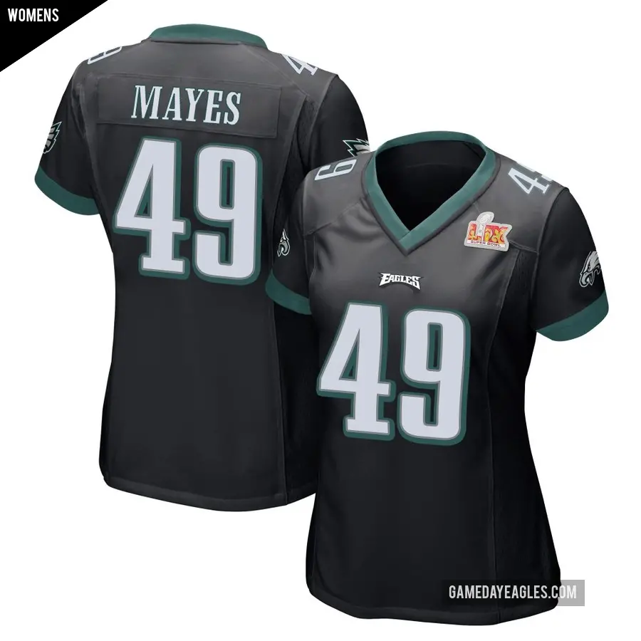 Women's Philadelphia Eagles ＃49 BJ Mayes Black Game Alternate Super Bowl LIX Jersey