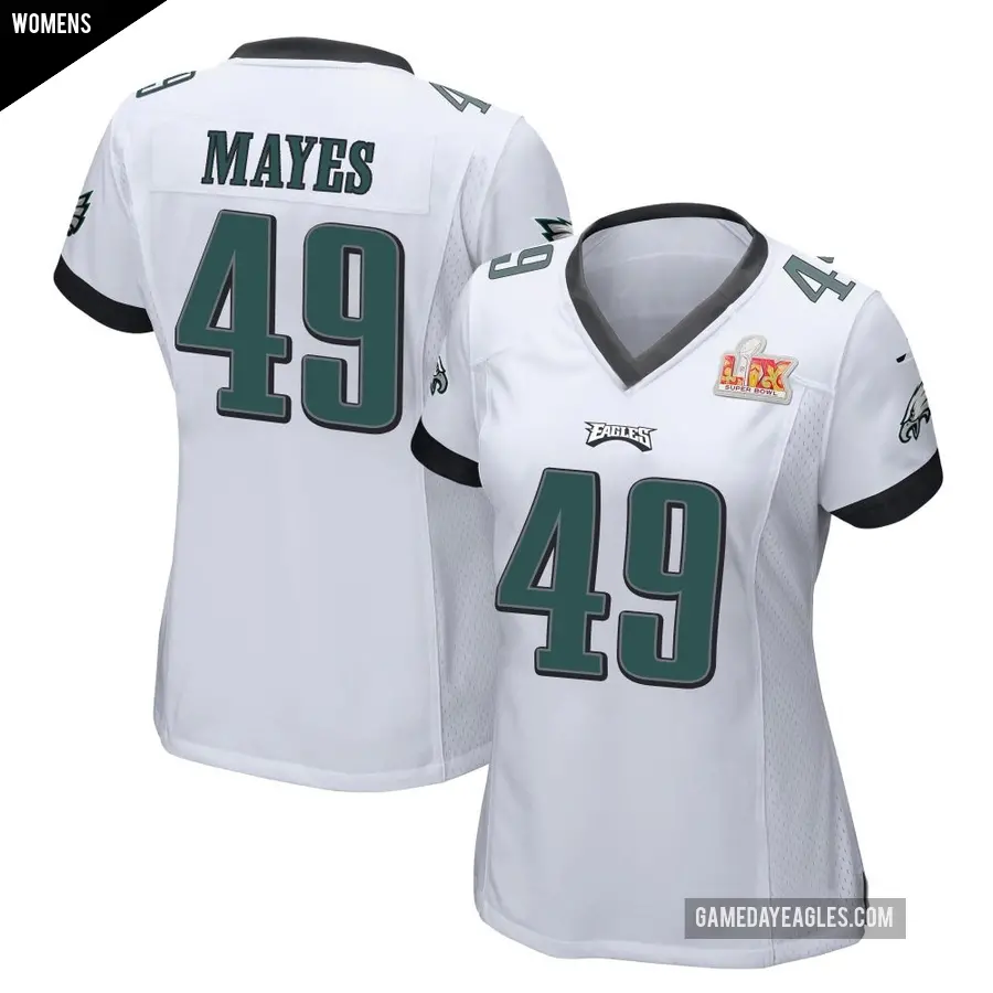 Women's Philadelphia Eagles ＃49 BJ Mayes White Game Super Bowl LIX Jersey