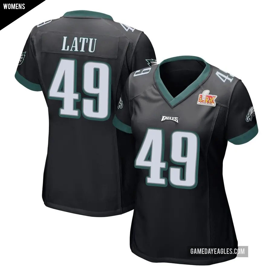 Women's Philadelphia Eagles ＃49 Cameron Latu Black Game Alternate Super Bowl LIX Jersey
