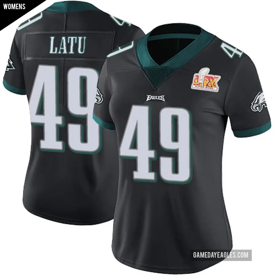 Women's Philadelphia Eagles ＃49 Cameron Latu Black Limited Alternate Vapor Untouchable Super Bowl LIX Jersey