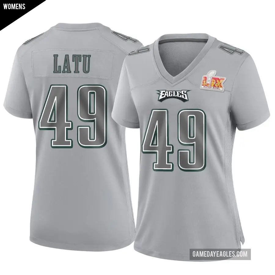 Women's Philadelphia Eagles ＃49 Cameron Latu Gray Game Atmosphere Fashion Super Bowl LIX Jersey