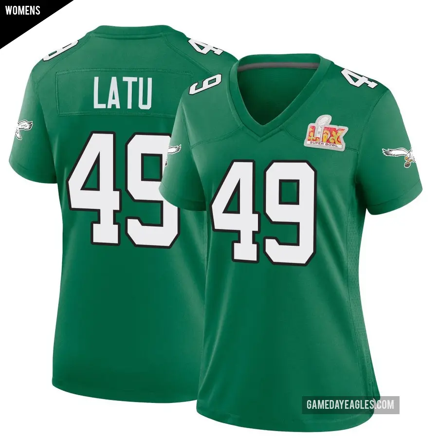 Women's Philadelphia Eagles ＃49 Cameron Latu Green Game Kelly Alternate Super Bowl LIX Jersey