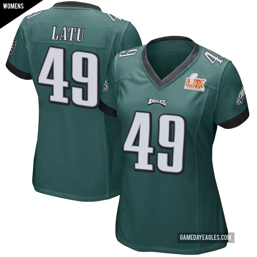 Women's Philadelphia Eagles ＃49 Cameron Latu Green Game Team Color Super Bowl LIX Jersey