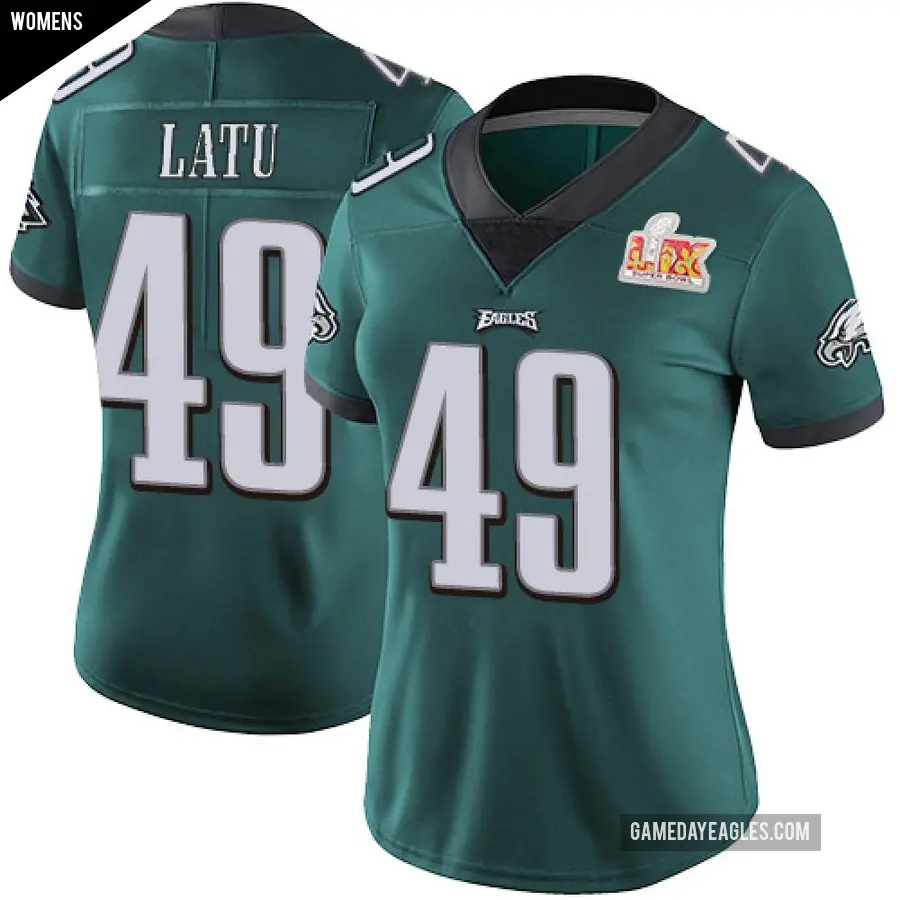 Women's Philadelphia Eagles ＃49 Cameron Latu Green Limited Midnight Team Color Vapor Untouchable Super Bowl LIX Jersey