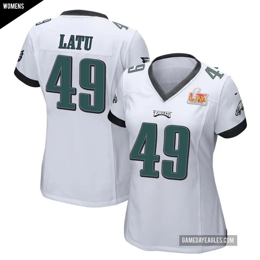 Women's Philadelphia Eagles ＃49 Cameron Latu White Game Super Bowl LIX Jersey