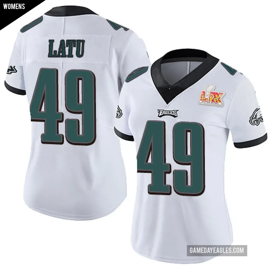 Women's Philadelphia Eagles ＃49 Cameron Latu White Limited Vapor Untouchable Super Bowl LIX Jersey
