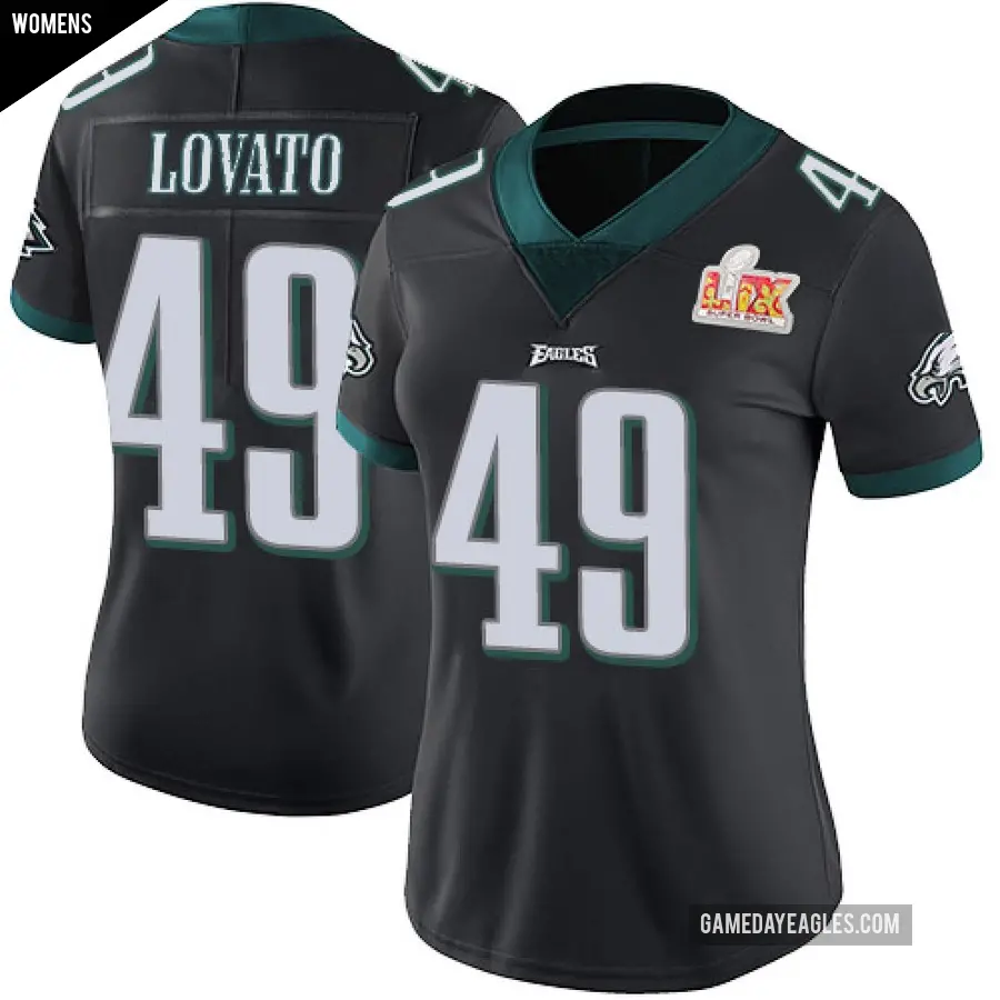 Women's Philadelphia Eagles ＃49 Rick Lovato Black Limited Alternate Vapor Untouchable Super Bowl LIX Jersey