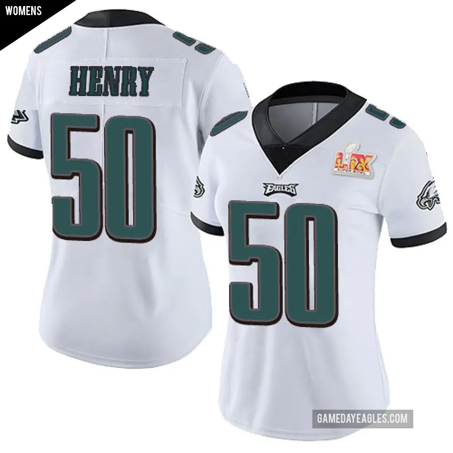Women's Philadelphia Eagles ＃50 KJ Henry White Limited Vapor Untouchable Super Bowl LIX Jersey