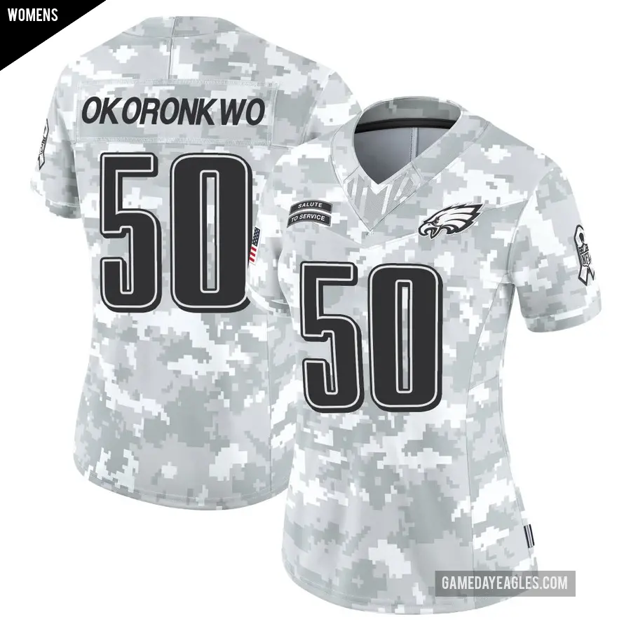 Women's Philadelphia Eagles ＃50 Ogbo Okoronkwo Arctic Camo Limited 2024 Salute to Service Jersey
