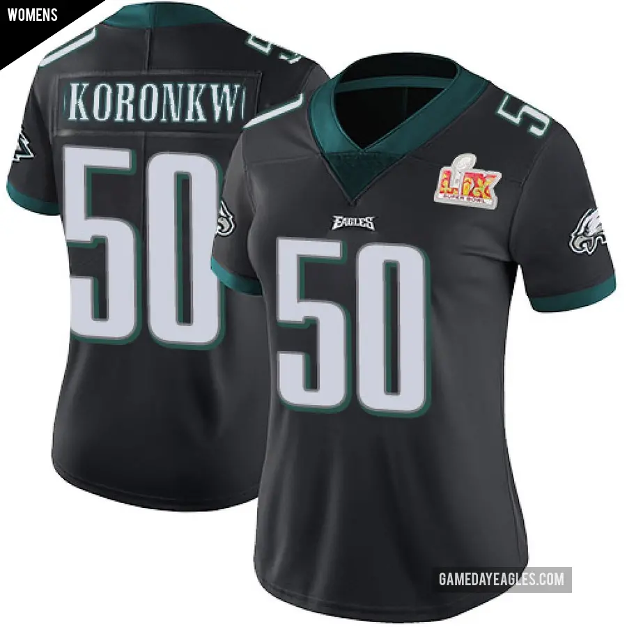 Women's Philadelphia Eagles ＃50 Ogbo Okoronkwo Black Limited Alternate Vapor Untouchable Super Bowl LIX Jersey
