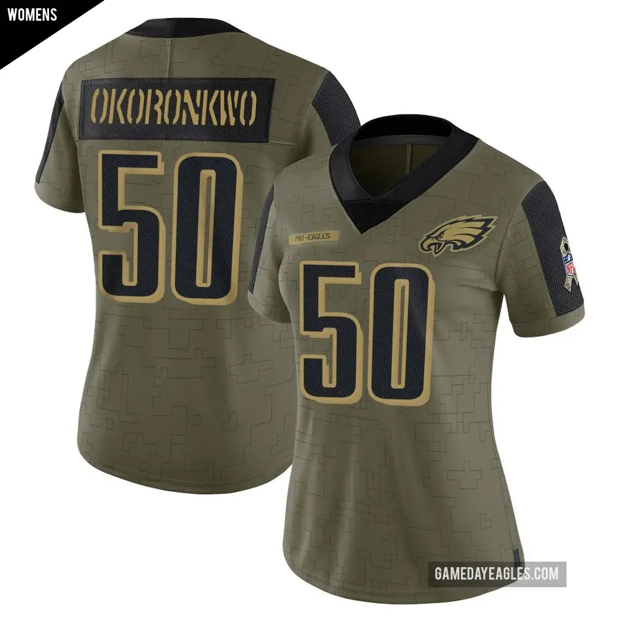 Women's Philadelphia Eagles ＃50 Ogbo Okoronkwo Olive Limited 2021 Salute To Service Jersey