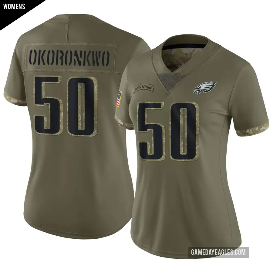 Women's Philadelphia Eagles ＃50 Ogbo Okoronkwo Olive Limited 2022 Salute To Service Jersey
