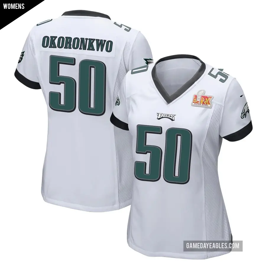 Women's Philadelphia Eagles ＃50 Ogbo Okoronkwo White Game Super Bowl LIX Jersey