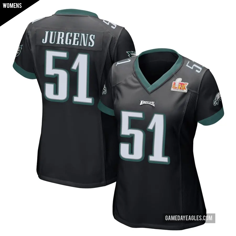 Women's Philadelphia Eagles ＃51 Cam Jurgens Black Game Alternate Super Bowl LIX Jersey