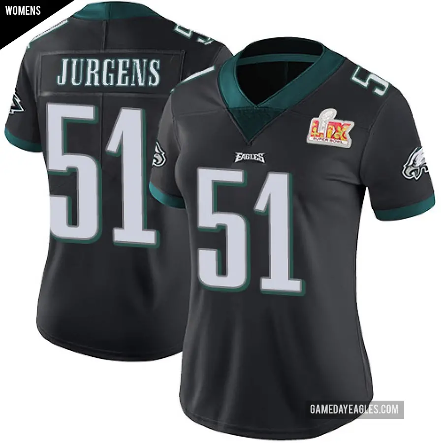 Women's Philadelphia Eagles ＃51 Cam Jurgens Black Limited Alternate Vapor Untouchable Super Bowl LIX Jersey