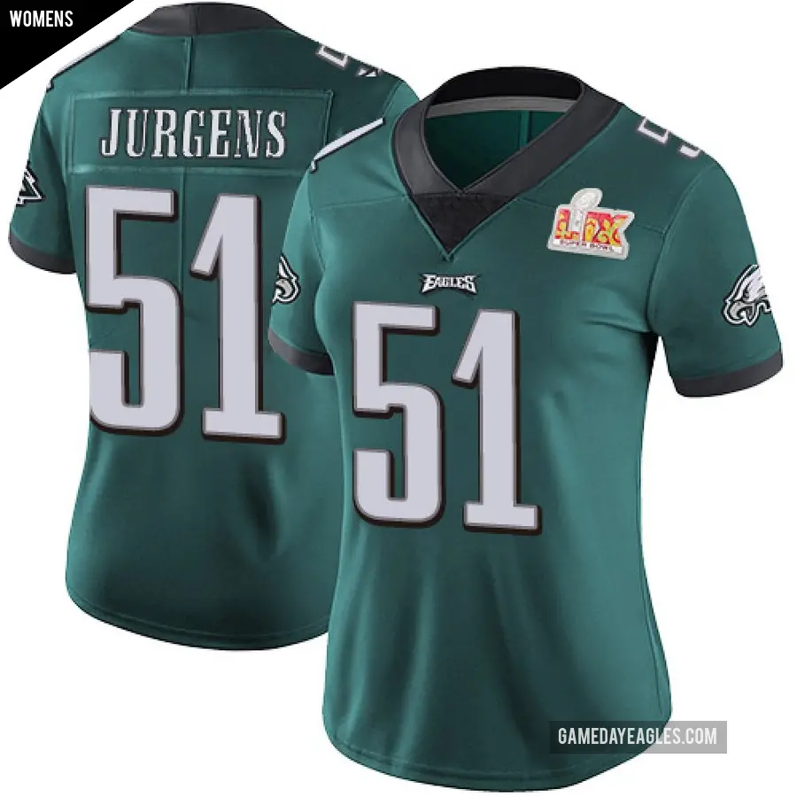 Women's Philadelphia Eagles ＃51 Cam Jurgens Green Limited Midnight Team Color Vapor Untouchable Super Bowl LIX Jersey