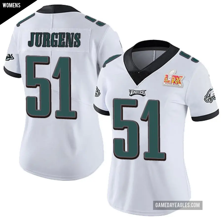Women's Philadelphia Eagles ＃51 Cam Jurgens White Limited Vapor Untouchable Super Bowl LIX Jersey