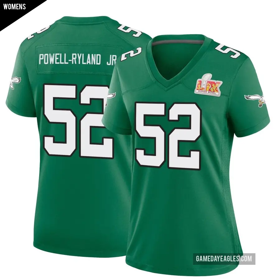 Women's Philadelphia Eagles ＃52 Antwaun Powell-Ryland Jr. Green Game Kelly Alternate Super Bowl LIX Jersey