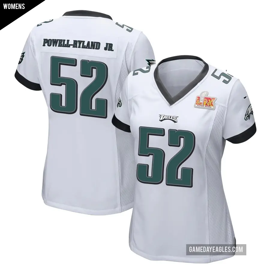 Women's Philadelphia Eagles ＃52 Antwaun Powell-Ryland Jr. White Game Super Bowl LIX Jersey