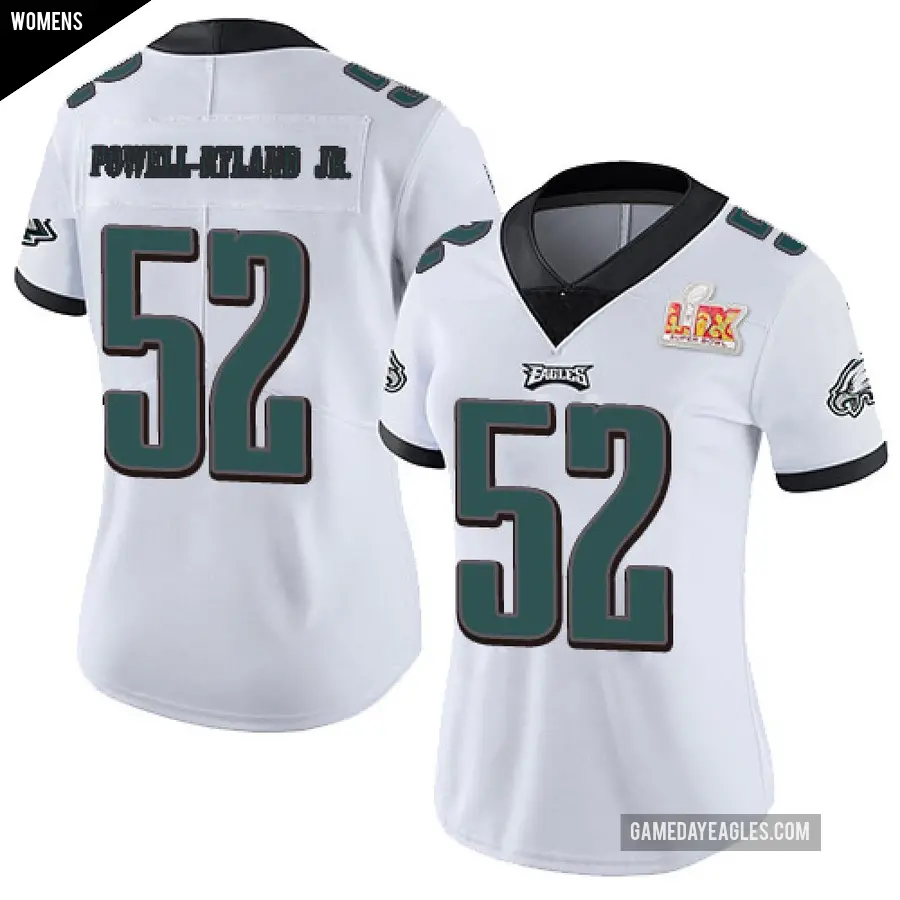 Women's Philadelphia Eagles ＃52 Antwaun Powell-Ryland Jr. White Limited Vapor Untouchable Super Bowl LIX Jersey