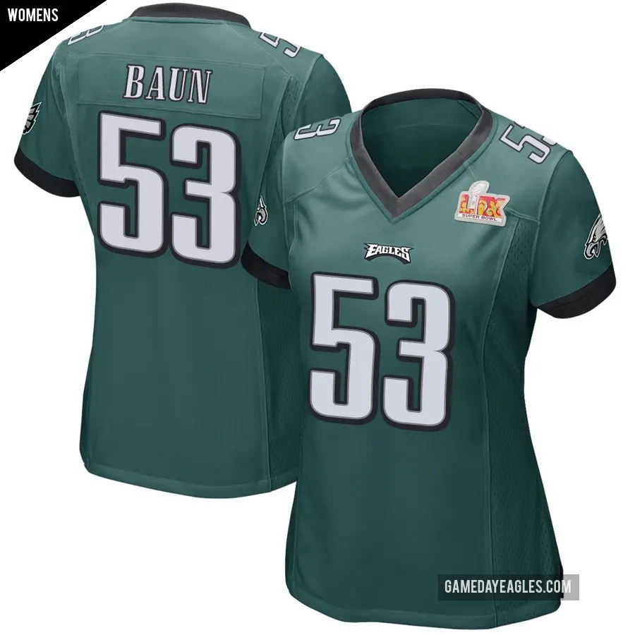 Women's Philadelphia Eagles ＃53 Zack Baun Green Game Team Color Super Bowl LIX Jersey