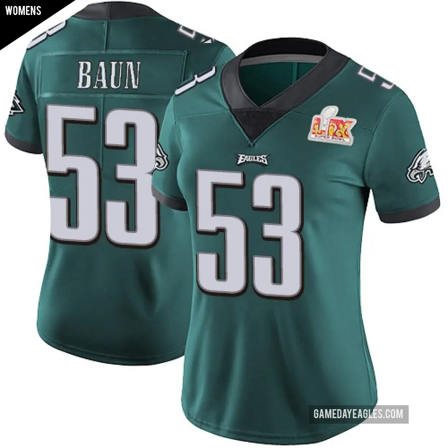 Women's Philadelphia Eagles ＃53 Zack Baun Green Limited Midnight Team Color Vapor Untouchable Super Bowl LIX Jersey