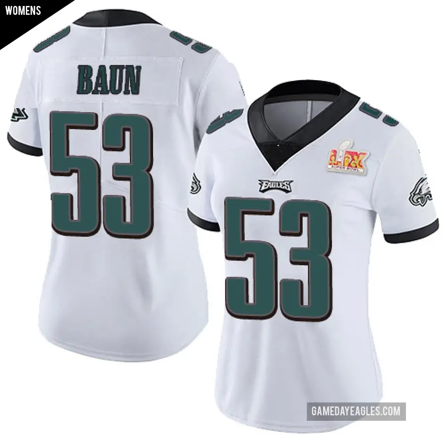 Women's Philadelphia Eagles ＃53 Zack Baun White Limited Vapor Untouchable Super Bowl LIX Jersey