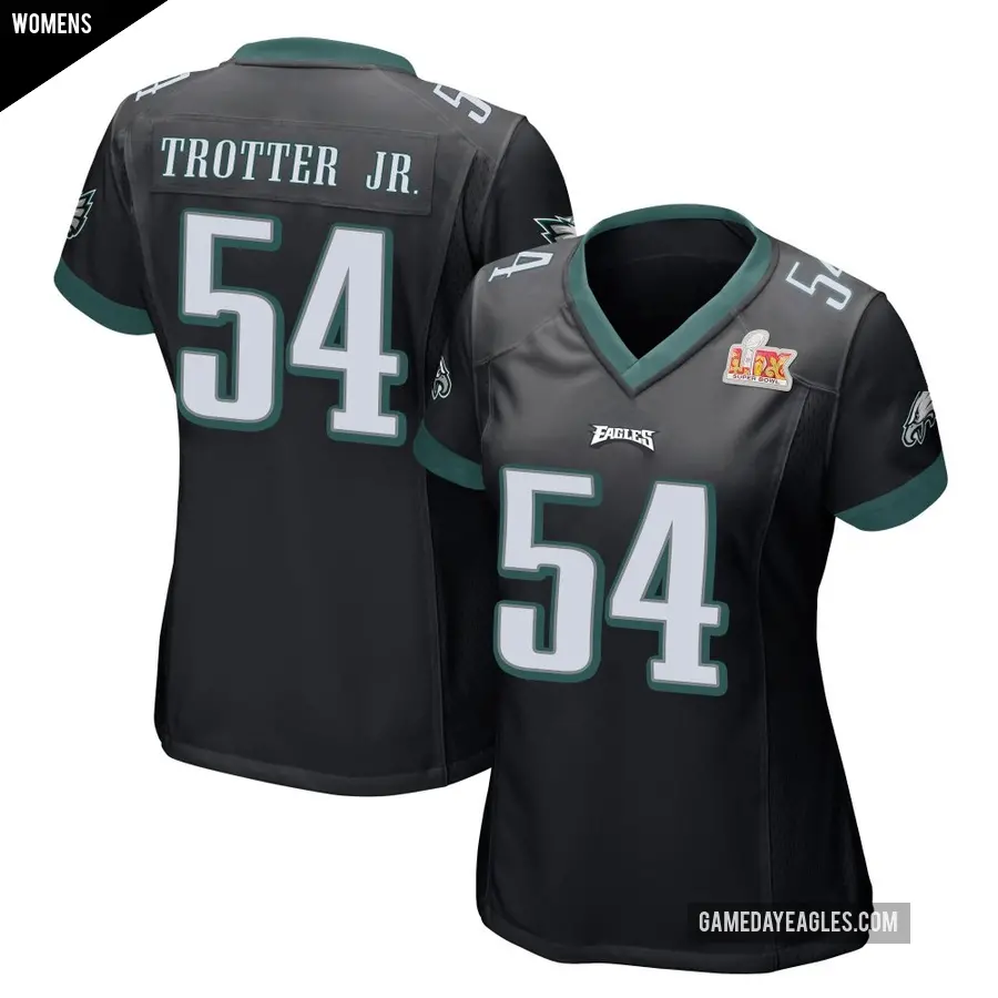 Women's Philadelphia Eagles ＃54 Jeremiah Trotter Jr. Black Game Alternate Super Bowl LIX Jersey