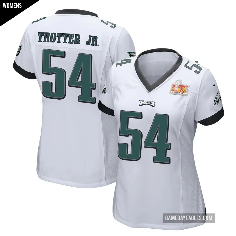 Women's Philadelphia Eagles ＃54 Jeremiah Trotter Jr. White Game Super Bowl LIX Jersey
