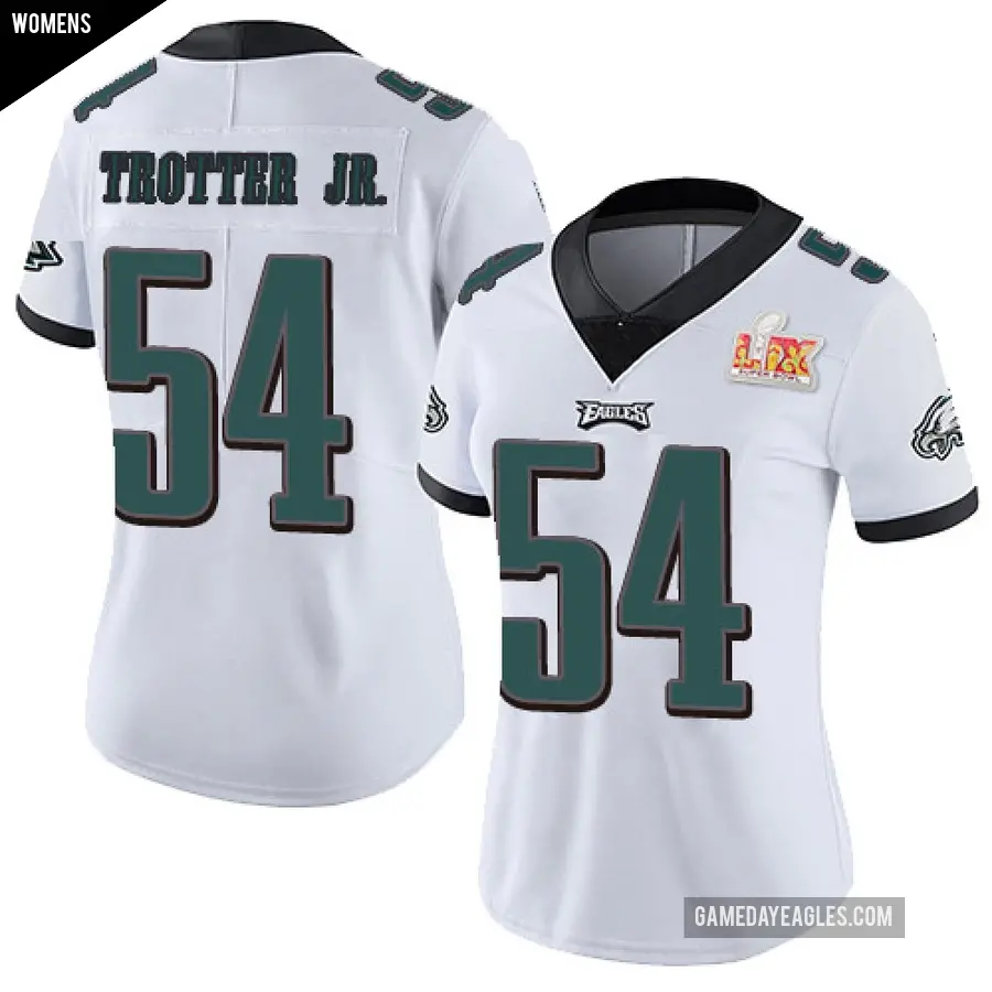 Women's Philadelphia Eagles ＃54 Jeremiah Trotter Jr. White Limited Vapor Untouchable Super Bowl LIX Jersey