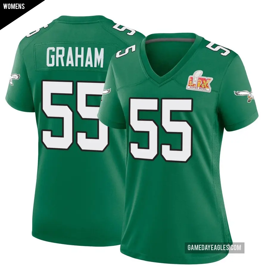 Women's Philadelphia Eagles ＃55 Brandon Graham Green Game Kelly Alternate Super Bowl LIX Jersey