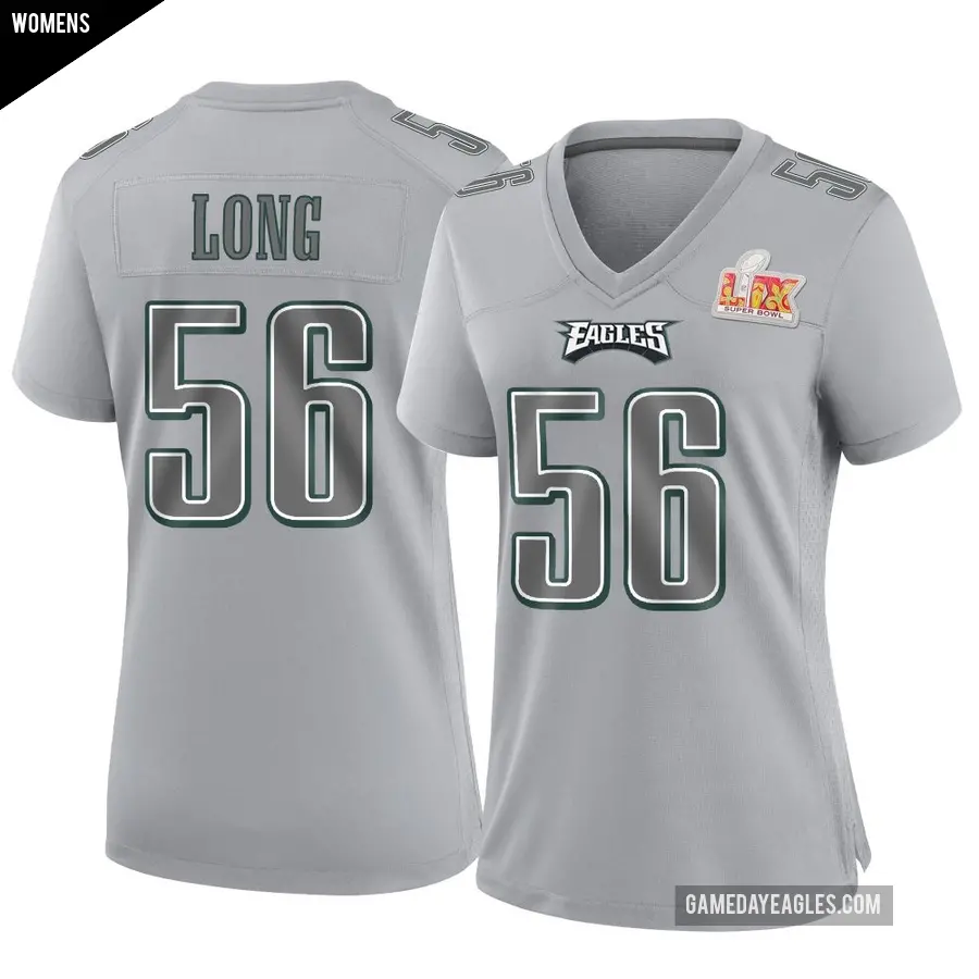 Women's Philadelphia Eagles ＃56 Chris Long Gray Game Atmosphere Fashion Super Bowl LIX Jersey
