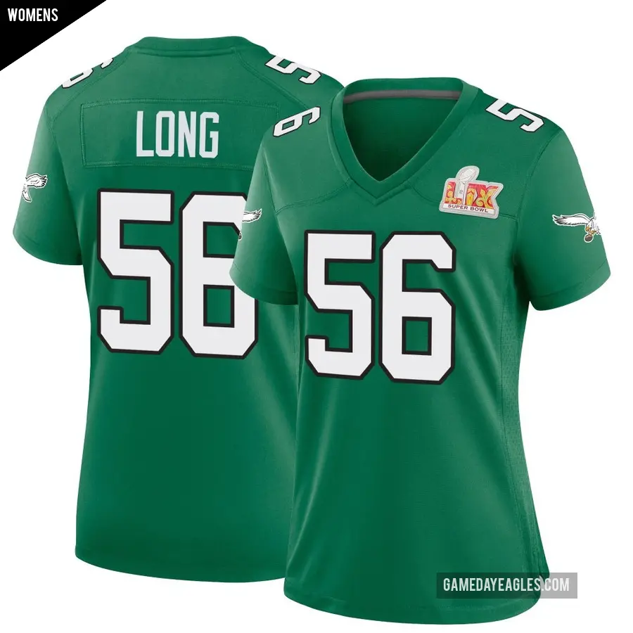 Women's Philadelphia Eagles ＃56 Chris Long Green Game Kelly Alternate Super Bowl LIX Jersey