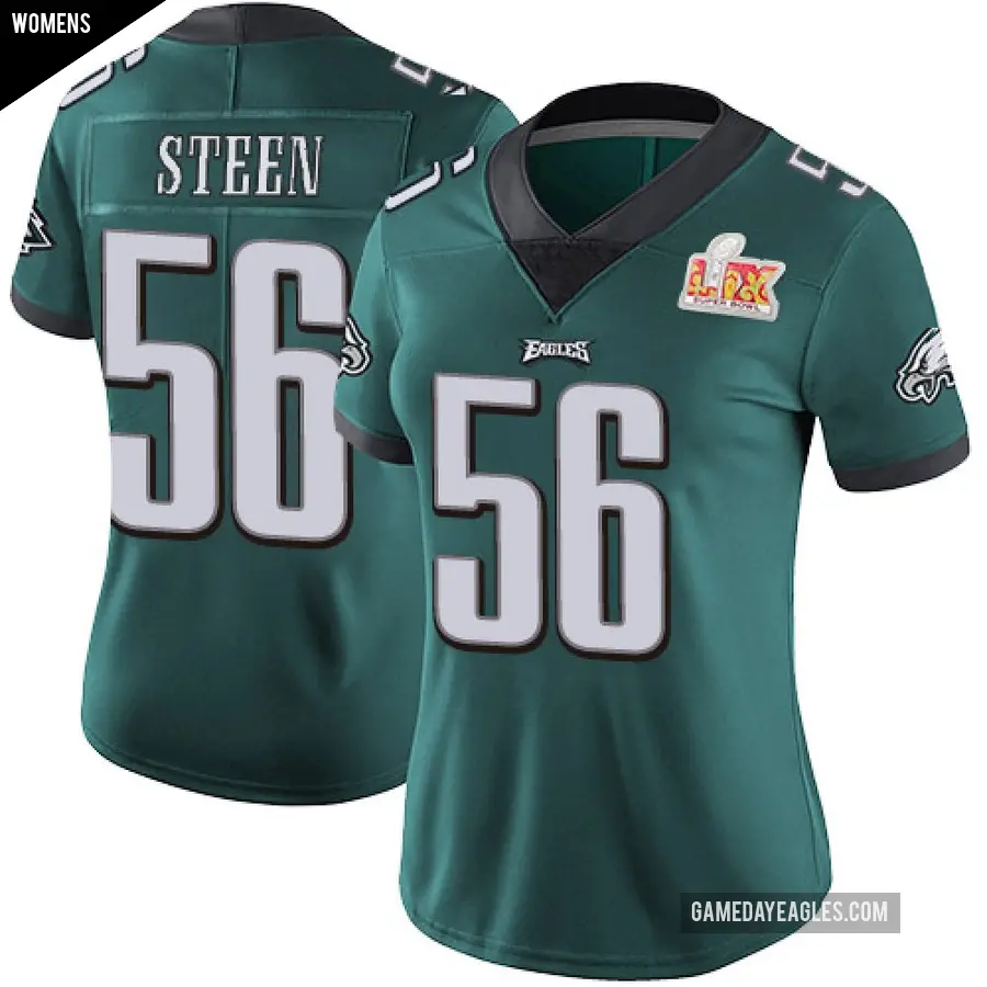 Women's Philadelphia Eagles ＃56 Tyler Steen Green Limited Midnight Team Color Vapor Untouchable Super Bowl LIX Jersey
