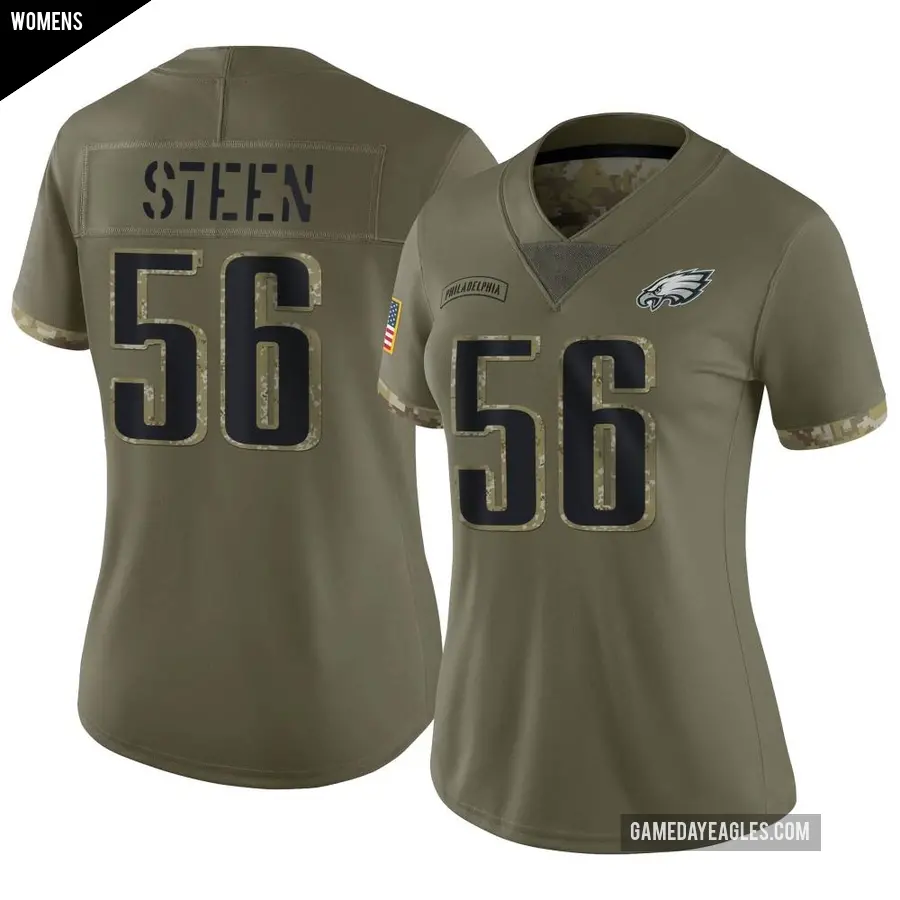 Women's Philadelphia Eagles ＃56 Tyler Steen Olive Limited 2022 Salute To Service Jersey